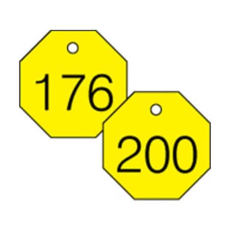 Accuform Numbered Accu-Ply Tags, Numbered 176-200, 1.5in Octagon, Engravable Plastic, Yellow, 25PK TDG829YL